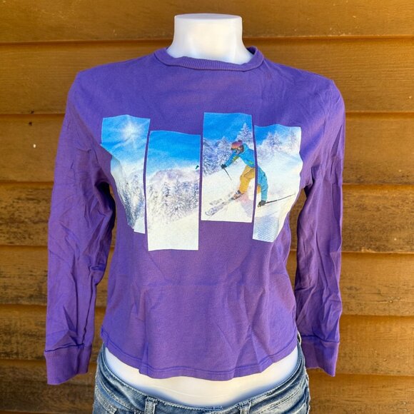 Arizona Tops - Vintage Arizona Y2k Ski Cropped Purple Long Sleeve Shirt Size XS